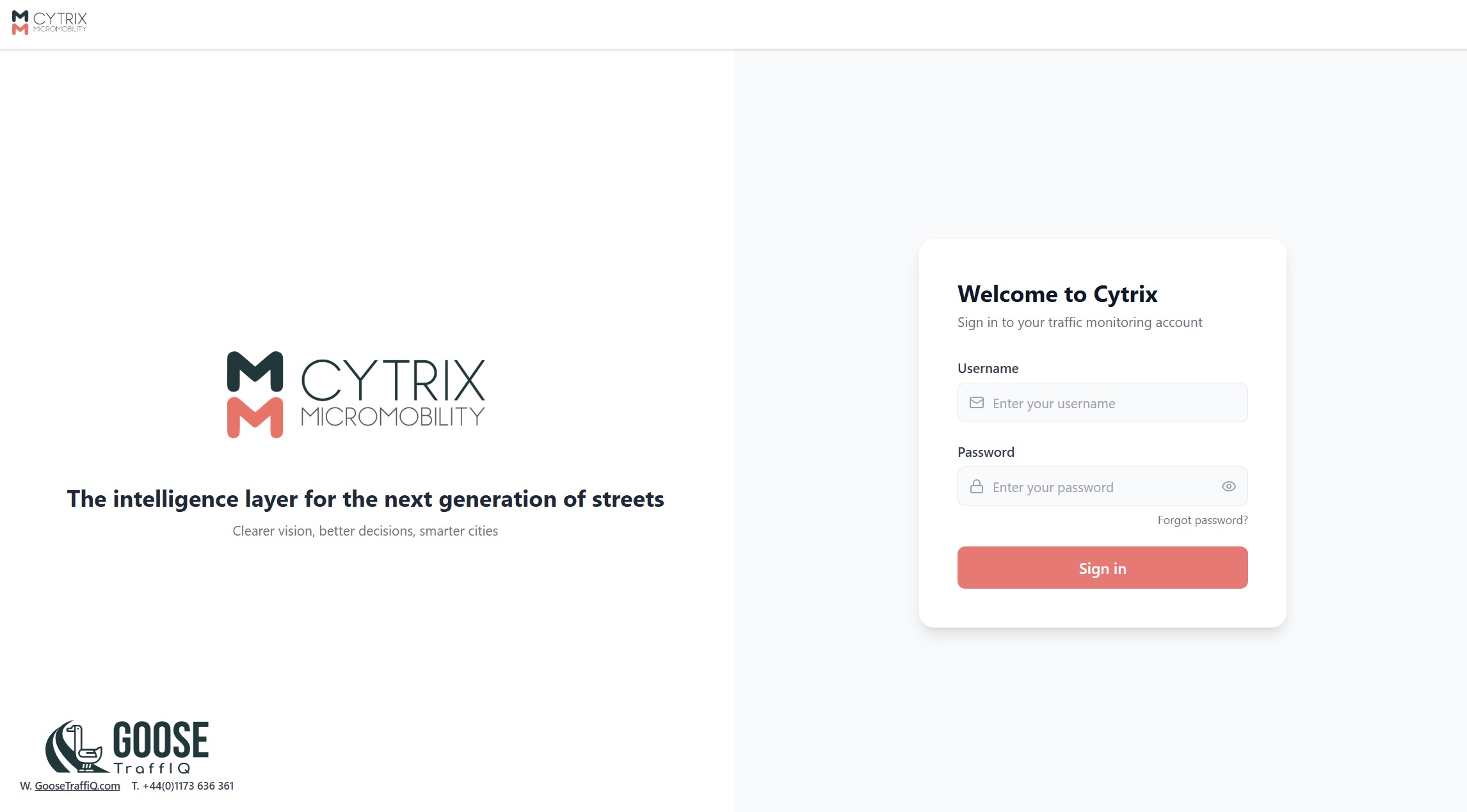 Cytrix dashboard sign-in screen