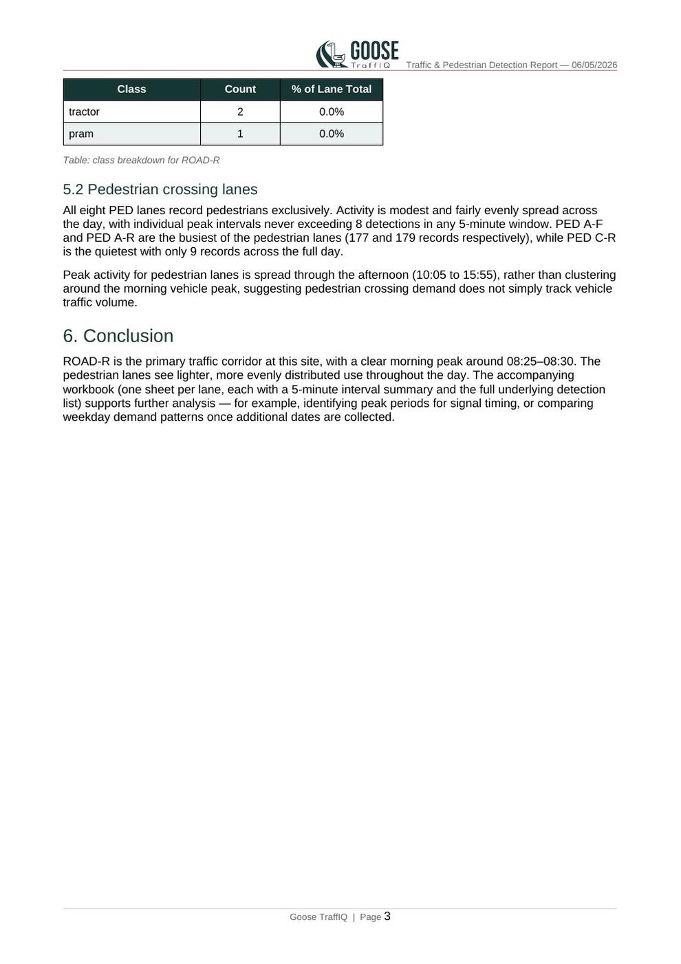 Detection report page 3 — observations and conclusion